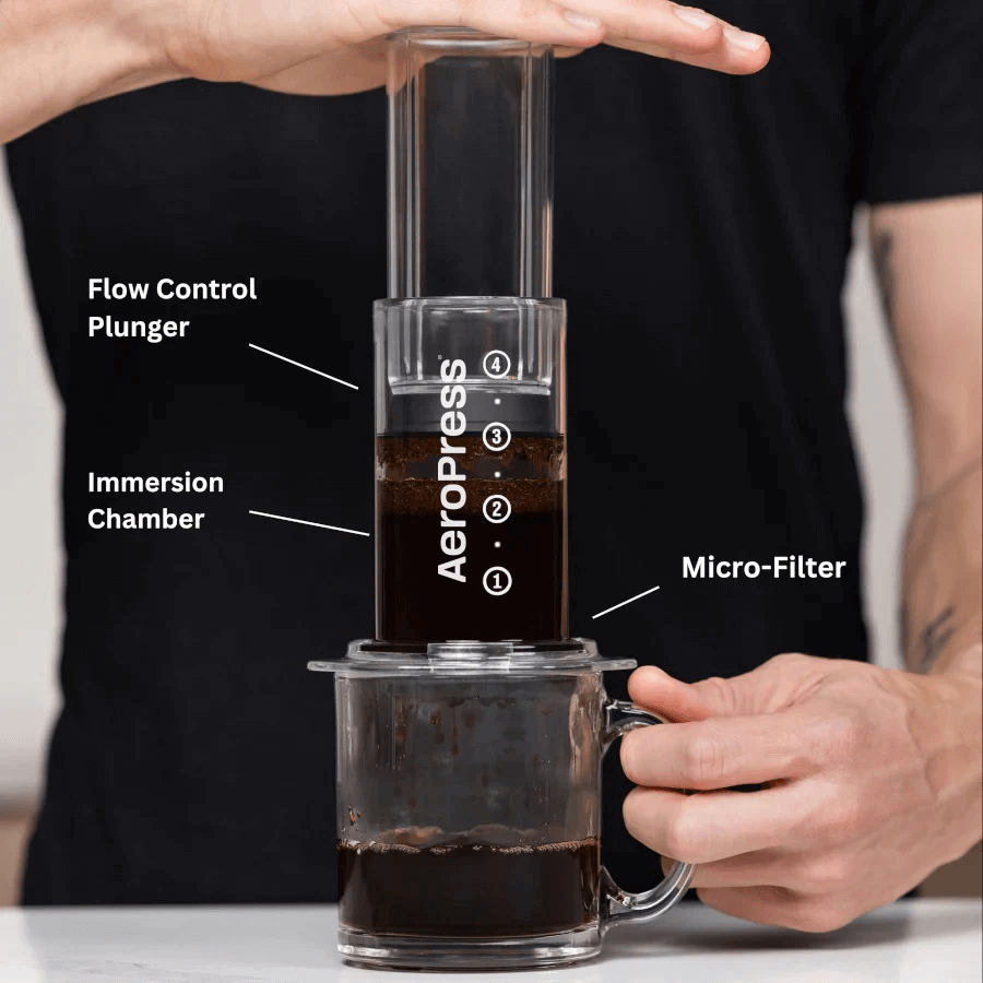 AeroPress Coffee Maker - Clear on glass coffee mug #color_clear