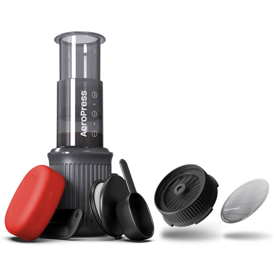 AeroPress Go Coffee Maker, Stainless Steel Filter, & Flow Control Filter Cap Bundle