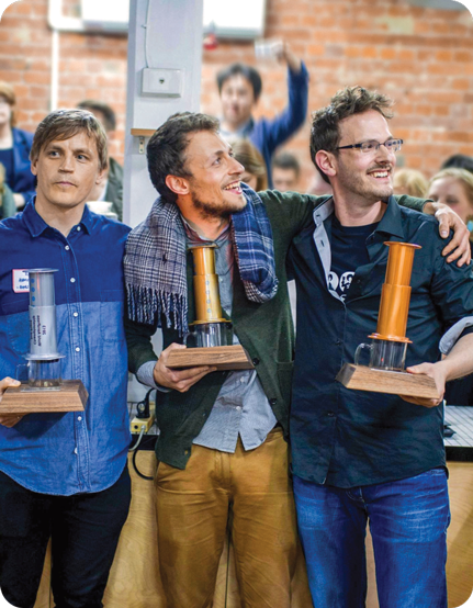 2013 World AeroPress Champions with trophies