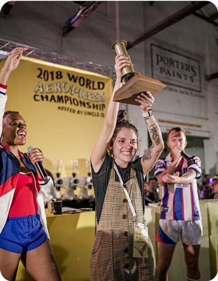 2018 World AeroPress Champion with trophy