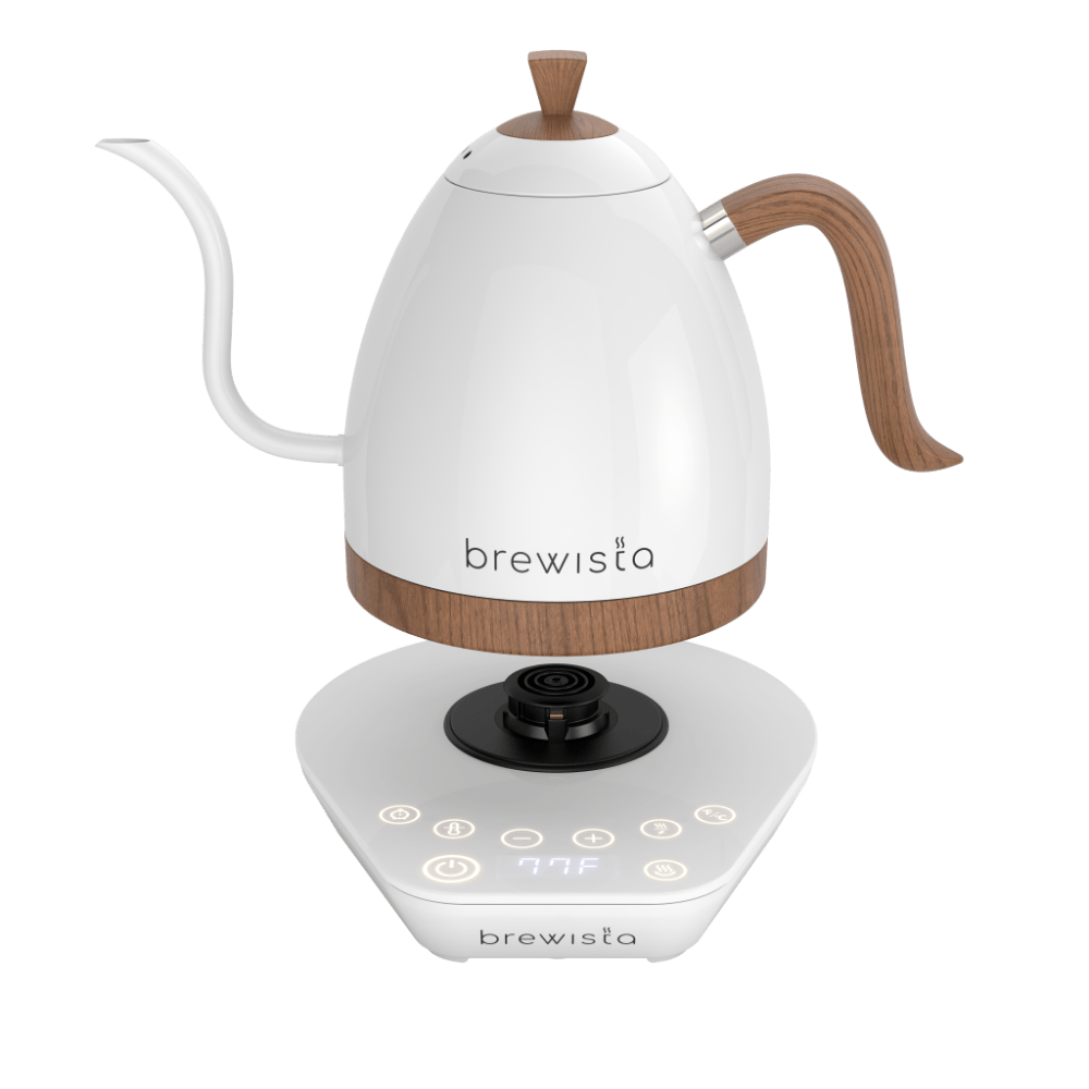 White and wood kettle off base