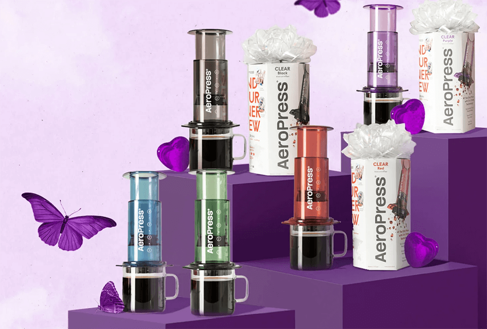 AeroPress Clear Color coffee makers with butterflies