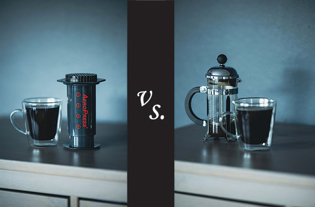 AeroPress vs French Press with two mugs of coffee