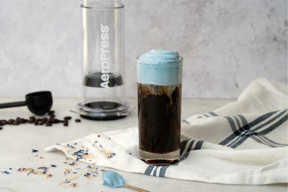 AeroPress Iced Coffee with Butterfly Pea Flower Cold Foam