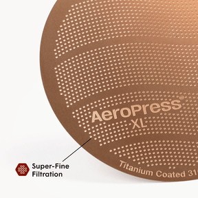 AeroPress XL coffee filter with text and logo on a white background