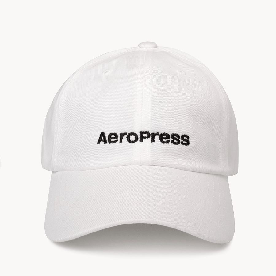 White cap with AeroPress logo on a white background #color_white