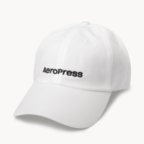 White cap with AeroPress logo on a white background #color_white