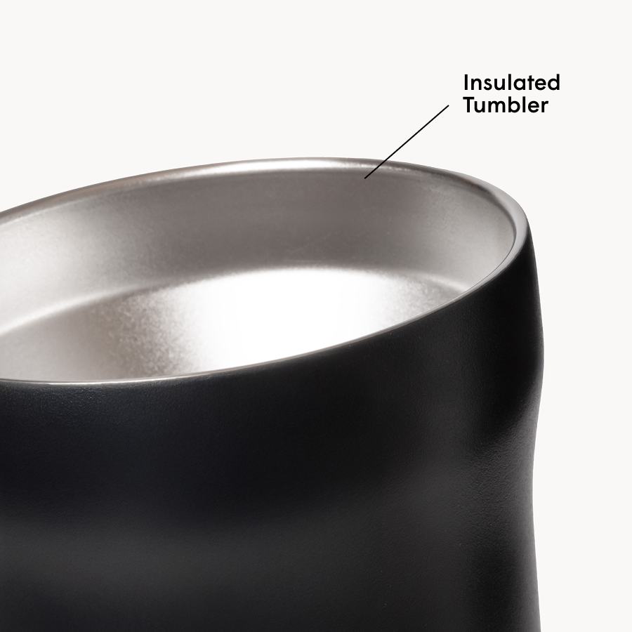 Black insulated tumbler with metallic interior on a white background #color_black