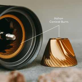 AeroPress coffee grinder with Italian conical burrs on a neutral background #color_Blue
