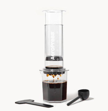 AeroPress Clear XL coffee maker with a white background