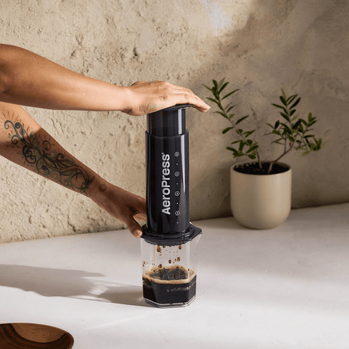AeroPress XL coffee maker with a carafe of brewed coffee