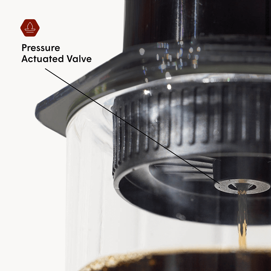 Close-up of a pressure actuated valve in a coffee brewing device