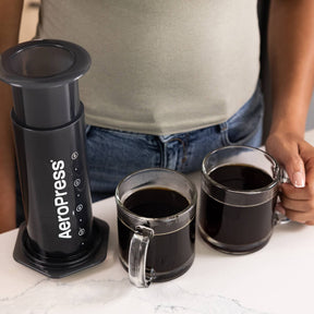 AeroPress Coffee Maker - XL with two mugs of coffee