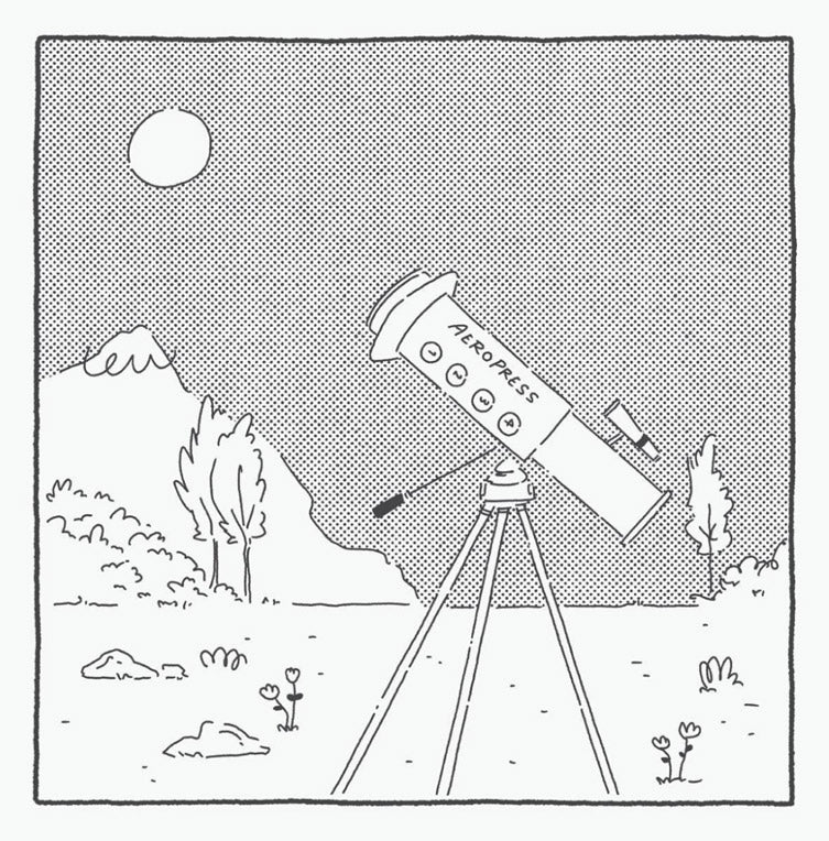 Cartoon of AeroPress shaped telescope
