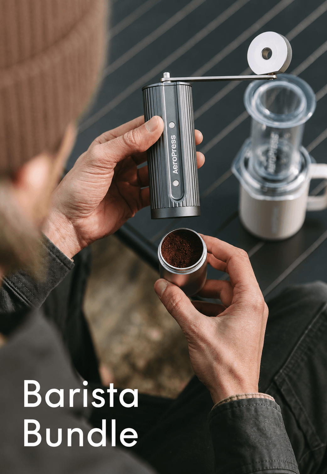 AeroPress Clear and Manual Grinder Barista Bundle