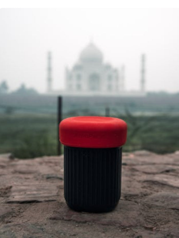 AeroPress Go mug in front of Taj Mahal