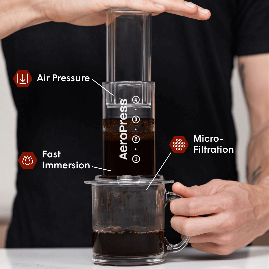 AeroPress Coffee Maker - Clear on glass coffee mug #color_clear