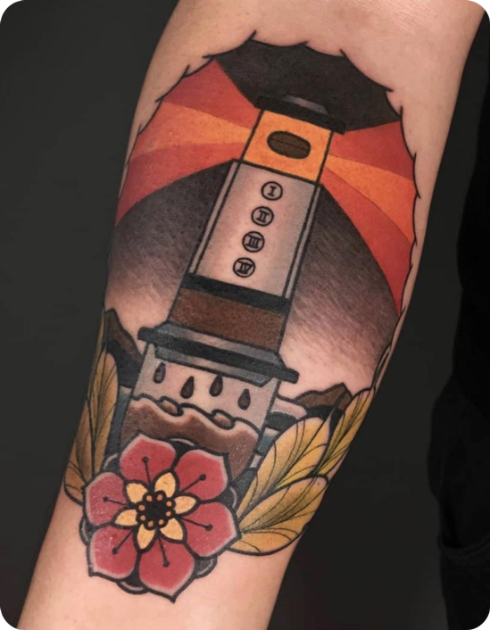 AeroPress lighthouse tattoo